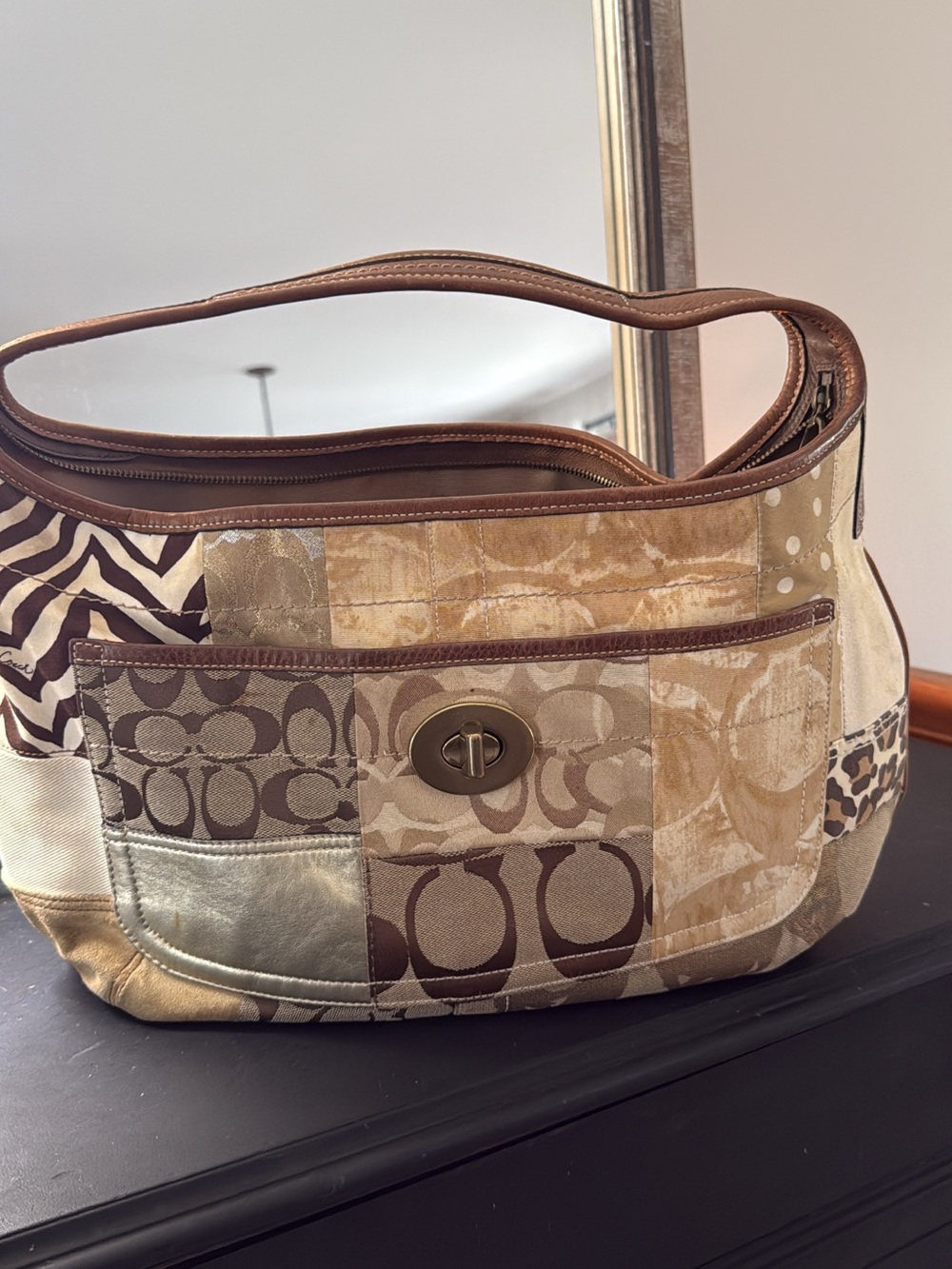 Patchwork Beige & Brown Shoulder Bag